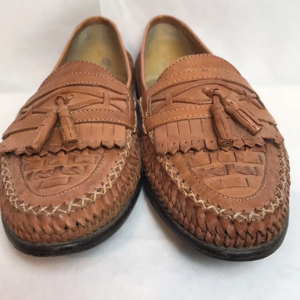 Nunn Bush Men Brown Leather Tassel Loafers huarache look made in Brazil Sz 8.5 - Picture 4 of 6